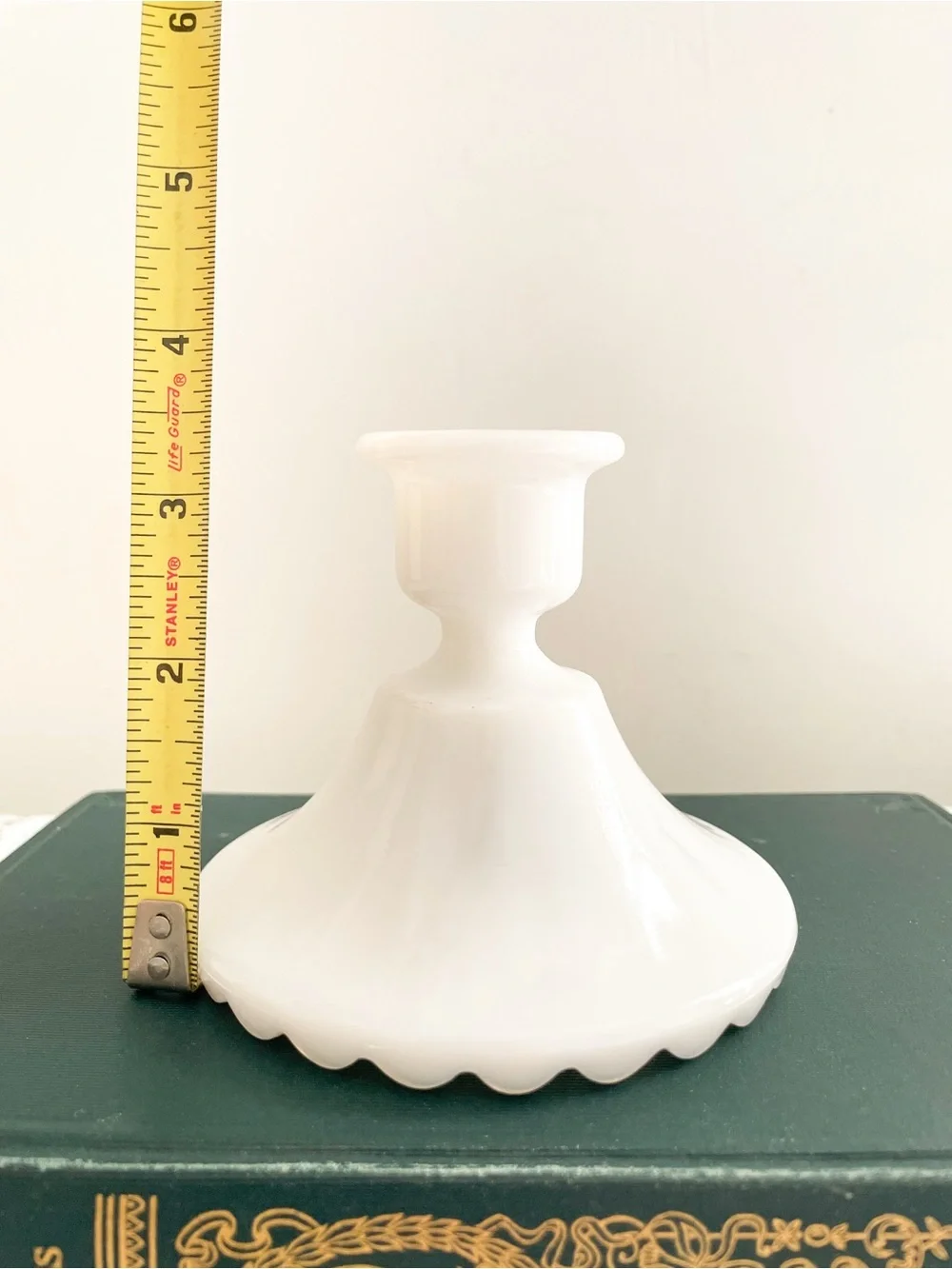 Vintage White Milk Glass Taper Candle Holders Pair - Scalloped Pie Crust Base